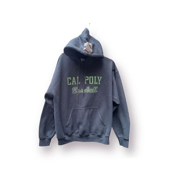 CAL POLY UNIVERSITY BASEBALL NAVY BLUE BLING RHINESTONES SPELLOUT HOODIE SWEATSH - Picture 1 of 17